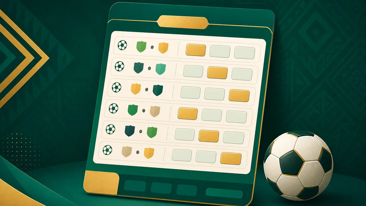 A football betting coupon showing match-result and over/under market rows